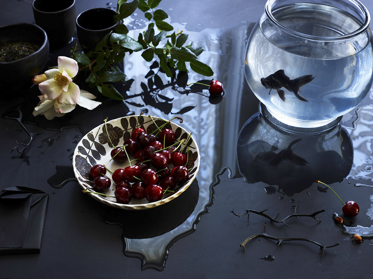 Still Life: Black Fish and Cherries